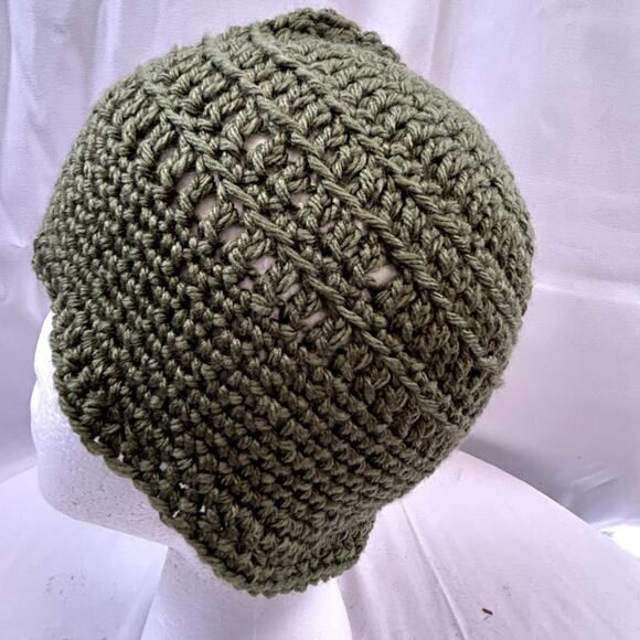 Handmade Green crochet cap 10" wide by 7 " tall hat NWOT child or adult - Picture 2 of 6